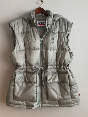 Levi’s long puffer vest with hood